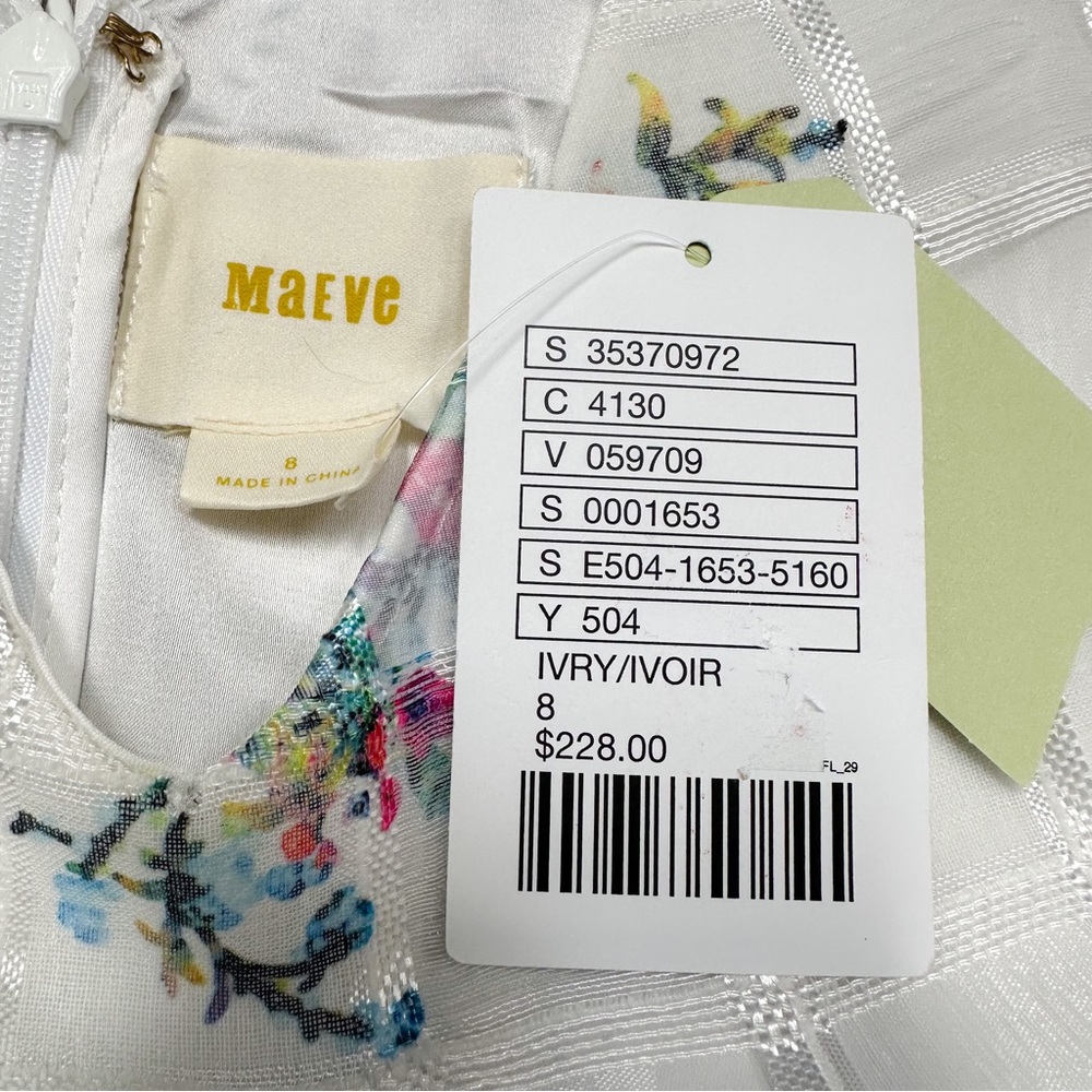 NWT!! Anthropologie MAEVE white Garden Peony fairy cottage core dress, 8. - Picture 8 of 8